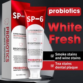 SP-6 Pasta de dientes probiótica, 2 piezas, blanqueamiento dental, aliento fresco, eliminación de placa y cuidado de las encías, fórmula segura de esmalte con ingredientes naturales para dientes