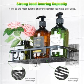 SOZOMO Estanteria Ducha para Baño, Estante para Baño Sin Taladro, Repisa para Baño Pared, Estante Organizador de Baño,Modelos más gruesos mejorados con 3 Ganchos,para Baño, Cocina, Lavabo, Ducha, Hotel，Inodoro, etc