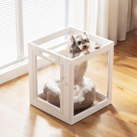 Clear Acrylic Plastic Dog Playpen Indoor - Easy Assemble Small Pet Play Pen for Puppy Cat Rabbit Pig Transparent Fence Enclosure Crate Kennel Whelping Cage (White, 4 Panel)