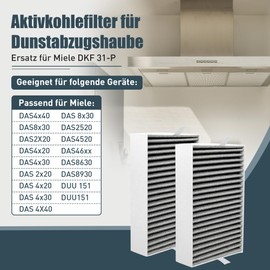 2 Activated Carbon Filters for Miele Cooker Hood DKF 31-P Compatible with DAS 4x40 DAS 8x30 and DKFS 31-P for DAS 2x20 DAS 4x20 DAS 4x30