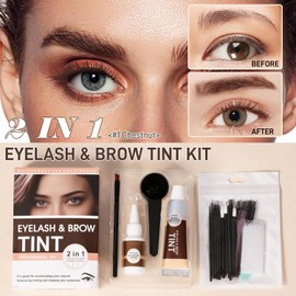 2 en 1 Tinte de Pestañas y Cejas,Kit de Laminación de Cejas,Kit Profesional de Levantamiento de Cejas, DIY de Levantamiento de Cejas para Dar Forma Natural a las Cejas,Cejas Más Gruesas,Fácil de Usar y Resultados Duraderos (01# chestnut)