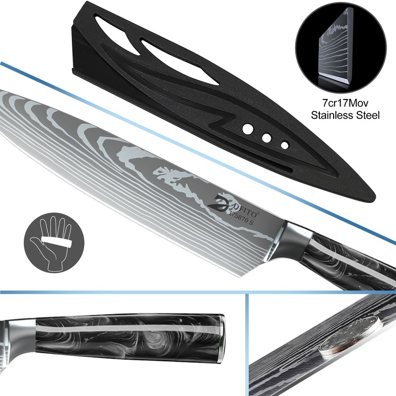 Dfito Chef Knife Sets with Roll Bag, 9 Pieces Professional