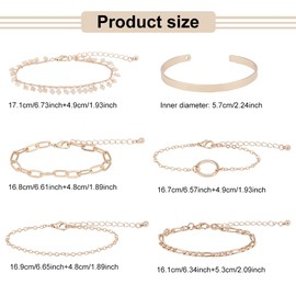 ANATTASOUL Pack of 6 Gold Chain Bracelets for Women Gold Chain Bracelet Stacking Petite Boho Gold Chain Bracelets Set Adjustable Gold Bangle Jewellery for Women Boho Layered Link Bracelet Set Fashion
