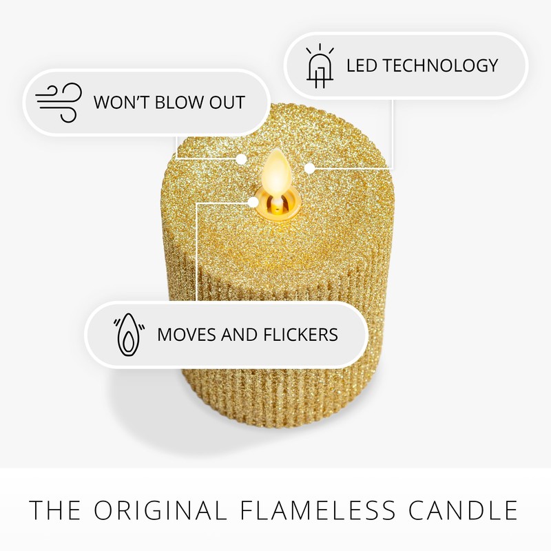 Luminara Rich Gold Glitter Ribbed Flameless LED Candle Moving Flame