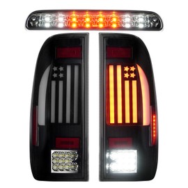 LED Tail Lights + 3rd Third Brake Light Kit Fit for Ford F250 F350 F450 F550 Super Duty 1999-2007, Taillights and High Mount Stop Light, 3Pcs, Smoke Lens