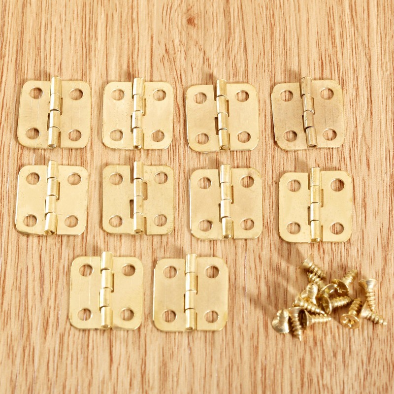 Mgoodoo Pack of 10 Mini Hinges Gold Stainless Steel Small