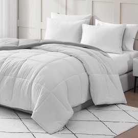 Casa Platino Fluffy Duvet Insert - Pre-Washed Hydro-Brushed 100% Microfiber Comforter Set - Comfy Bedding King Size - Ticking Stripe Silver