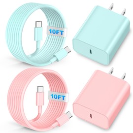 Riofxqin i Phone Fast Charger, 2Pack 60W 10FT Long USB C Charging Cable Cord 20W USB C Charger Block, Compatible with i Phone 16/16 Plus/16 Pro/16 Pro Max/15/15 Pro/15 Pro Max/15 Plus - Pink Green