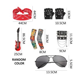 8 Piece Heavy Metal Suit Rock Star Costume Punk Accessories Disco Costume Accessories Fancy Dress for Boys and Girls Cosplay Rocker Costume Suitable for Rock Events Parties, multicoloured
