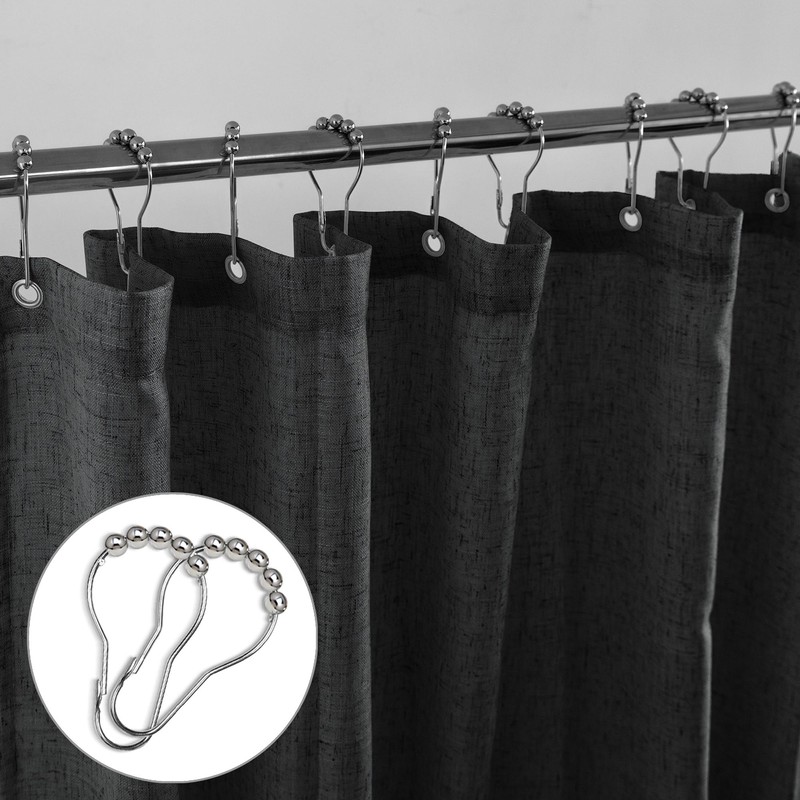KOUFALL Black Shower Curtain Set with Hooks,Linen Cloth Fabric Waterproof