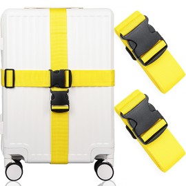 KICPUK Set of 2 Suitcase Straps, Conspicuous, Accessories for Safe Travel Luggage, Adjustable Travel Suitcase Strap, Quick Recognition of Travel Suitcases, Suitcase Strap 200 x 5 cm (Yellow)