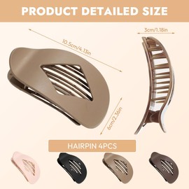 LOMUG Haarklammer Groß 4/6er Set - Flache Haarspangen Damen Rutschfeste French Haarklammern Flat Claw Clip für Alltag, Autofahren, Sport und Haarschmuck (4er Set)