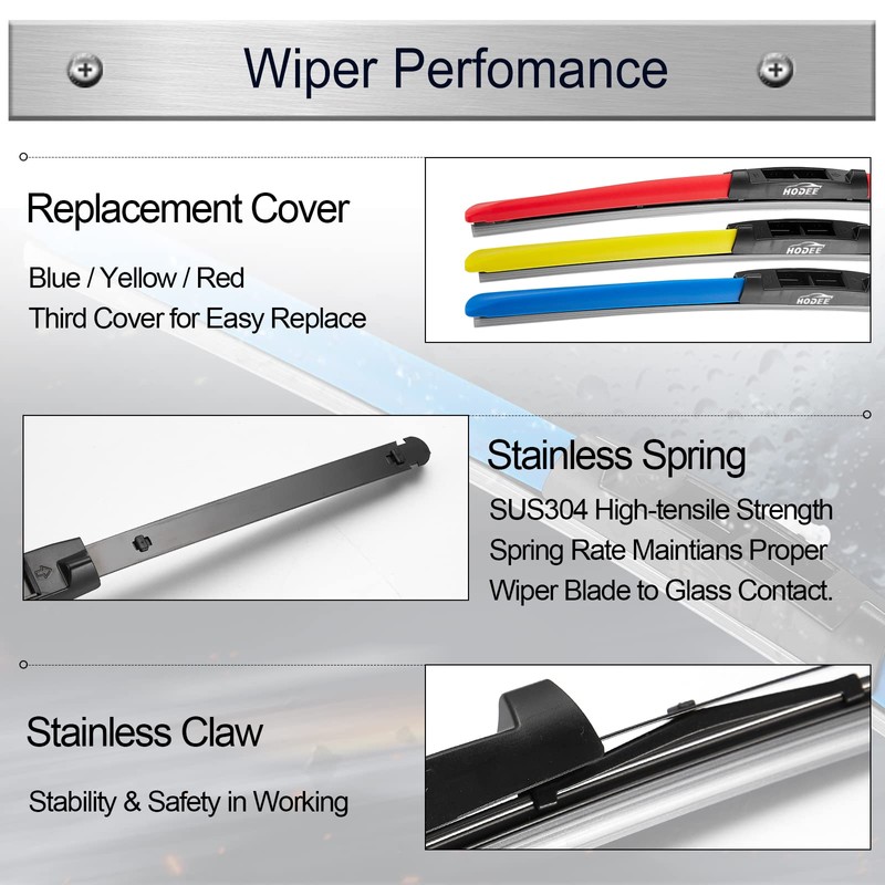 HODEE 3 wipers 26"+17"+14" Colour Front Wiper Blades Replacement for