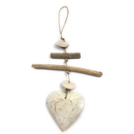 Tikimaster Driftwood Garland Heart w/ White Stone 12" White | #lis3100630w