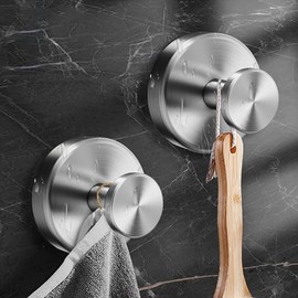 MANICAF Towel Holder No Drilling Set of 2 Stainless Steel Suction Cup Hooks Extra Strong Rustproof Ideal as Towel Hooks for Bathroom and Kitchen High-Quality Wall Hooks Suction Cups with Hooks