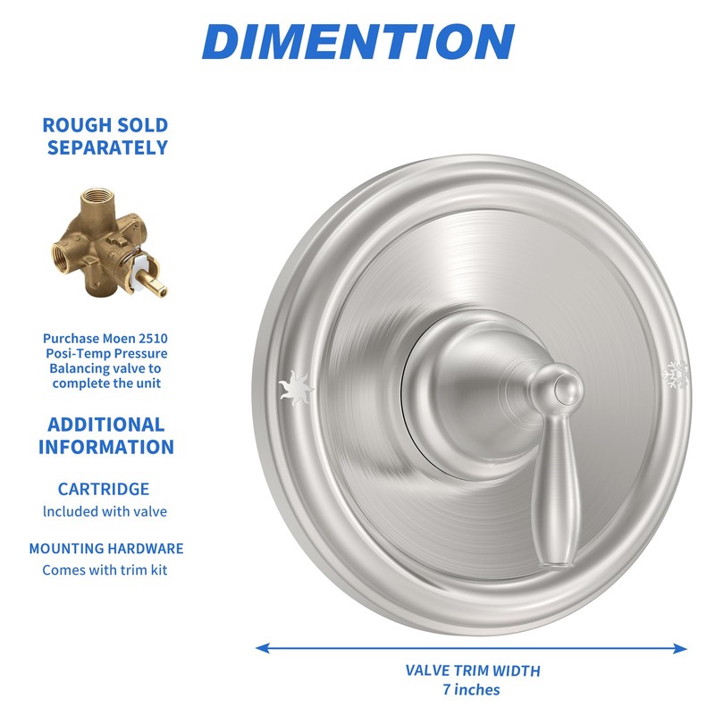 Replacement for Moen T2151BN Brantford Posi-Temp Valve Trim Kit, Brushed