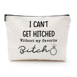 I Can't Get Hitched Without My Favorite Canvas Makeup Bag – Bridesmaid Proposal Gifts, Funny Wedding Gifts for Bridesmaids, Bridal Party Accessories, Gift Idea for Bride Tribe