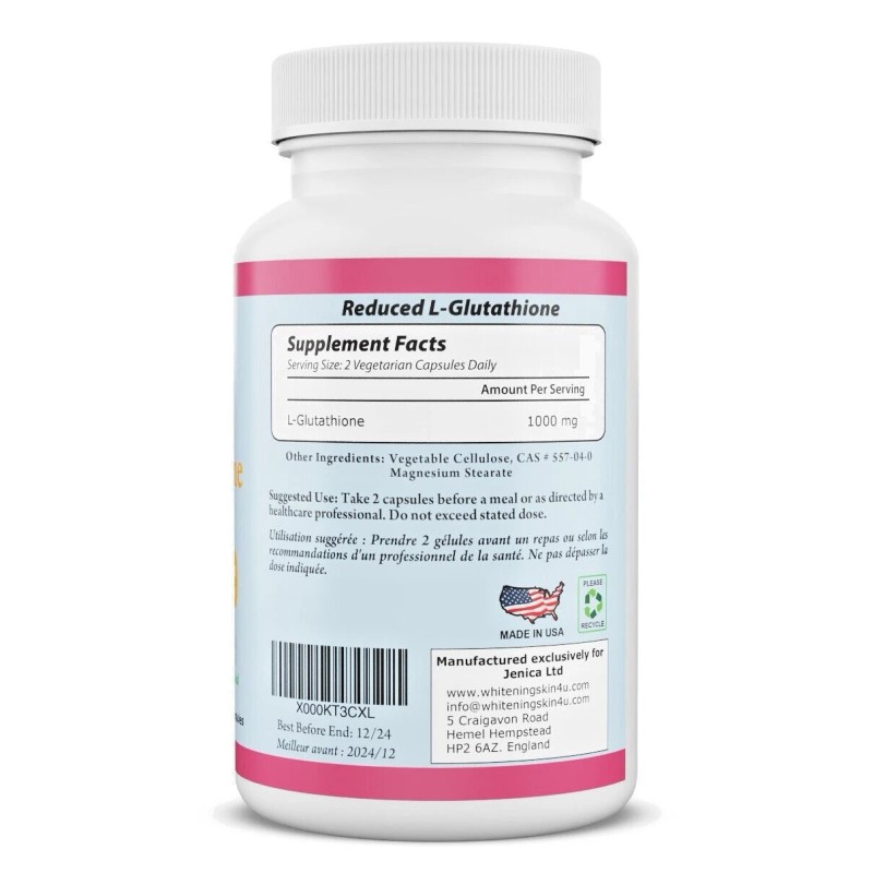 BeShiny L-Glutación Píldoras Blanqueadoras Piel 1000mg Suplemento Antioxidante Anti