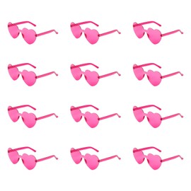 KINBOM 12pcs Heart Shaped Rimless Sunglasses, Love Heart Transparent Tinted Sunglasses Eyewear for Party (Rose Red)