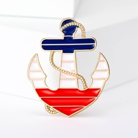 Rhinestone Boat Anchor Brooch for Women Sparkling Cubic Zirconia Anchor Brooch Gold Silver Nautical Jewelry Pin Shimmering Ocean Themed Accessory (Red White Blue)