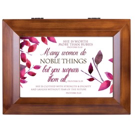 Cottage Garden Proverbs 31 Woman Leaves Wood Finish Jewelry Music Box Plays You are My Sunshine