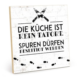 TypeStoff HS-01148 Wooden Sign with Saying - Kitchen Crime Scene - Vintage Look with Quote as a Gift and Decoration on the Theme of Cleanliness, Order and Cleaning