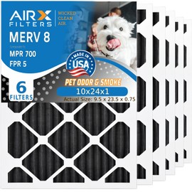 AIRX FILTERS WICKED CLEAN AIR. 10x24x1 Air Filter Odor Eliminator Carbon Filter MERV 8 AC HVAC Furnace Filters 6 Pack