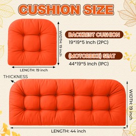 Barydat 3 Pack Wicker Furniture Cushions Waterproof Outdoor/Indoor Tufted Wicker Chair Cushions 1 Loveseat and 2 U-Shape Rattan Chairs for Patio Furniture, Rattan Love Seat, Bench(Orange)