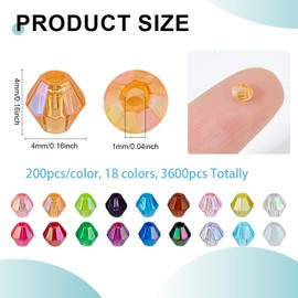 PH PandaHall 3600pcs 4mm Crystal Beads for Jewelry Making, 18 Colors Acrylic Faceted Bicone Beads Transparent Pastel AB Color Spacer Bead for Bracelet Necklace Earring Jewelry Making and DIY Craft