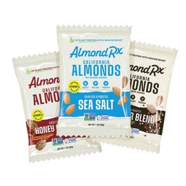 AlmondRx | Heart Healthy Skinless Lightly Salted California Almond Snack Packs | Fortified with Vitamin D | Plant Protein | Keto | Vegan | No Sugar Added (24 Pack, Variety Pack)