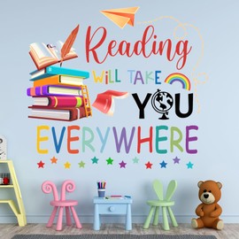 Educational Wall Decals for Kids - Rainbow Classroom Decor with Books & Inspirational Quotes, Colorful Learning Stickers for Nursery, School & Playroom