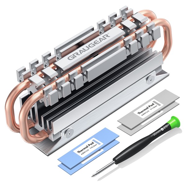 GRAUGEAR M.2 NVMe SSD (2280) Heatpipe Heatsink, Silent Cooler, Reduces