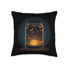 Nice Fireflies in a Jar Funny Flying Glowing Insects in Jar for Summery Fireflies Throw Pillow, 16x16, Multicolor