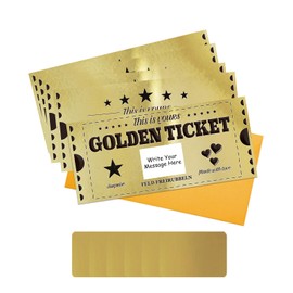 PLIGREAT 5 Sets Golden Ticket with Envelope, Double Printed Scratch Off Cards 7.87"x3.54" Surprise Gift Reveal DIY Coupon Cards for Birthday, Holiday, Voucher Raffle Gift, Party Supplies, Pentagram