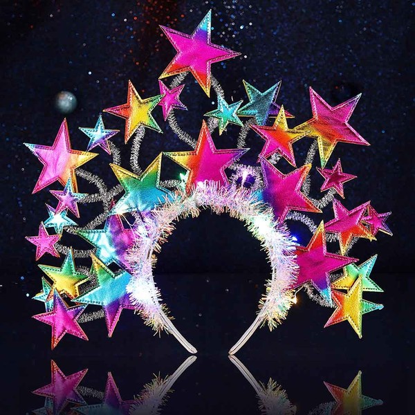 Zoestar Luminous Star Halo Crown Headband LED Stars Goddess Headbands Luminous Carnival Rave Headpiece Sparkling Party Costume Hair Accessories for Women and Girls (Colorful)