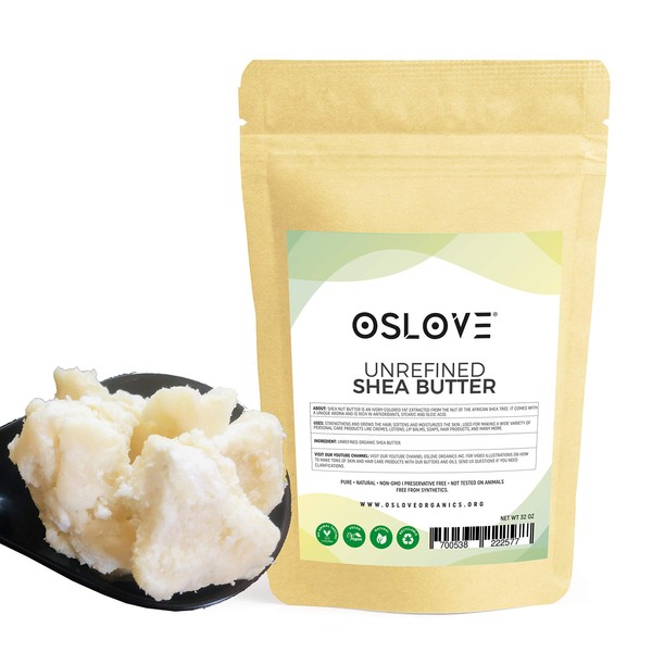 Oslove Organics Organic Unrefined Shea Butter 2 LB Raw, African,100% Pure, Non-GMO, Moisturizing Vegan Butter for Hair & Skin