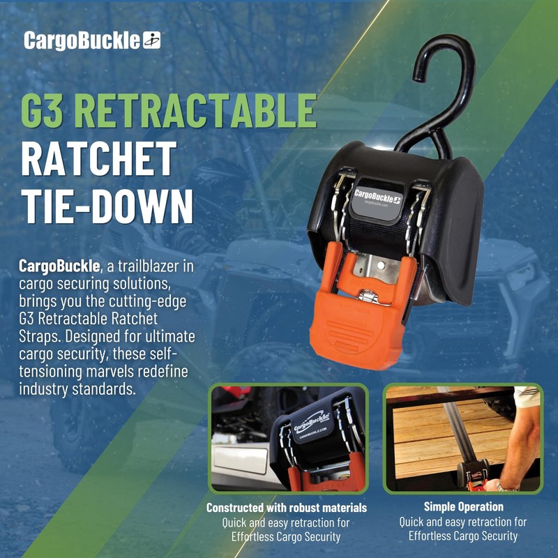 CargoBuckle G3 Bolt On Retractable Ratchet Straps Heavy Duty, 3,500