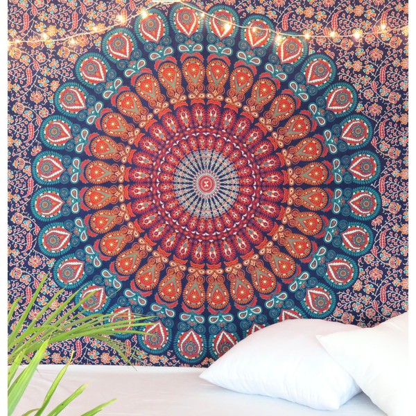 Original Kikan Indian Tapestry Mandala Wall hanging Bohemian Decor Bedspread