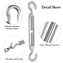 UESDU 2 Pcs M8 Turnbuckle, 304 Stainless Steel Wire Tensioner Heavy Duty Turnbuckle Hook Adjustable Turnbuckles Wire Tensioners for Sail Shade