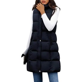 Fiona Jolin Long Puffer Vest Women Hooded Warm Padded Winter Coats Sleeveless Puffy Jackets Outerwear Vests (Black-XL)
