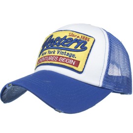 White Fang CA663 Mesh Cap, Damaged Processed, English Letters, For Running, Outdoors, Women's, Men's, blue