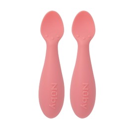 Nuby Silicone Mini Spoons - (2-Pack) Baby-Led Weaning Spoons for Babies - 4+ Months - Pink