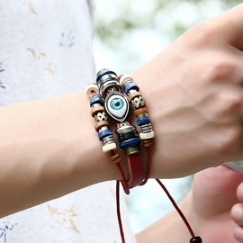 Stocking Stuffers Holiday Outfits for Women 2024 Evil Eye Bracelets Protection Bracelet Evil Eye Bracelets for Men Women Boho Stackable Bracelets Natural Bead Stone Bracelet Leather Bracelet String Bracelets Evil Eye Jewelry