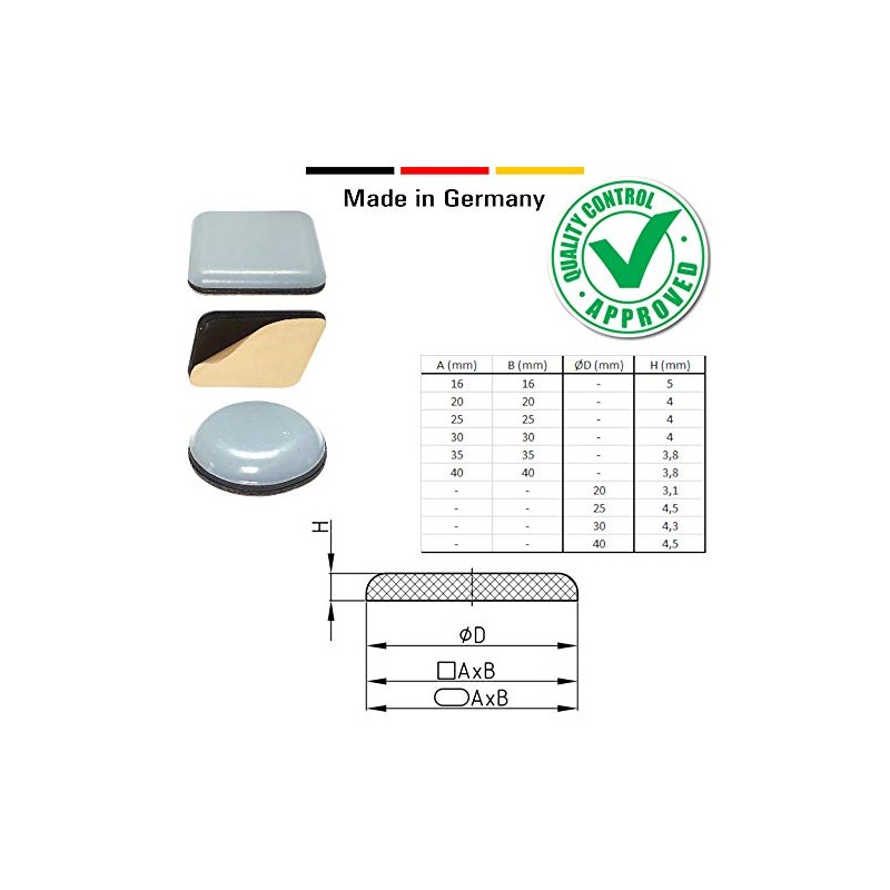 cyclingcolors 4x Teflongleiter Möbelgleiter Selbstklebend PTFE Möbelfüße Gleitscheiben Möbel, quadratisch