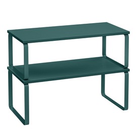 SONGMICS Cabinet Organizer Shelf, Set of 2 Kitchen Counter Shelves, Kitchen Storage, Spice Rack, Stackable, Expandable, Metal and Engineered Wood, Ivy Green UKCS200C02