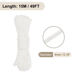 Rebower 550 Paracord Rope 15m, 4mm Thin Paracord Nylon Cord 7-Strand Core [for Tent Camping Outdoor Gear] - White