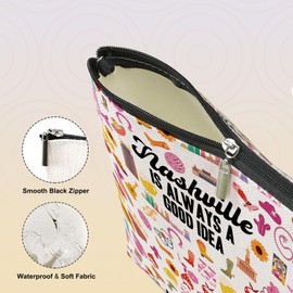 VICBOU Nashville Makeup Bag Nashville Lover Gifts Country Music Cosmetic Bag Western Gifts Accessories for Women Girls Mom Friends Sister Birthday Mothers Day Christmas Bachelorette Party