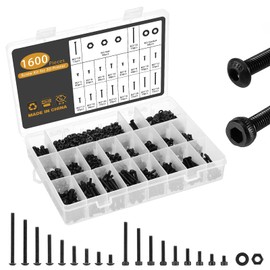 Gueenky Pack of 1600 M3 Black Hexagon Socket Screws Set with Nuts and Washers Assortment Set, 12.9 Carbon Steel, Cylinder Screws and Rounded Head Screws Machine Screws