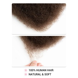 REBECCA FASHION Afro Kinky Bulk Human Hair 50g/Pack Braiding Hair for Dreadlock Extensions, Loc Repair, Afro Kinky Curly Human Hair Bulk for Twist 18 Inch Chocolate Brown Color