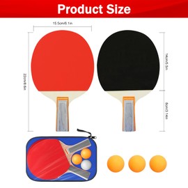 JurciCat Table Tennis Bat, Table Tennis Bat Set with 2 Table Tennis Bats, 3 Table Tennis Balls and Carry Bag for Indoor and Outdoor Games (Short Handle)